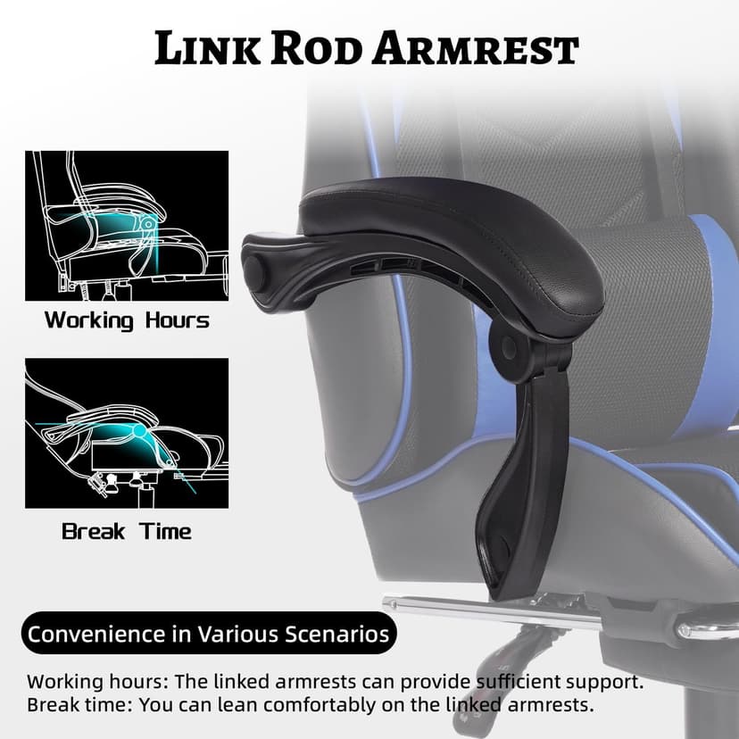 Gaming Chair, Gaming Chairs for Adults Ergonomic Gaming Chair with footrest Video Computer Chair with Headrest and Massage Lumbar Support for Adults, Kids 12+ (Black+Blue-B)