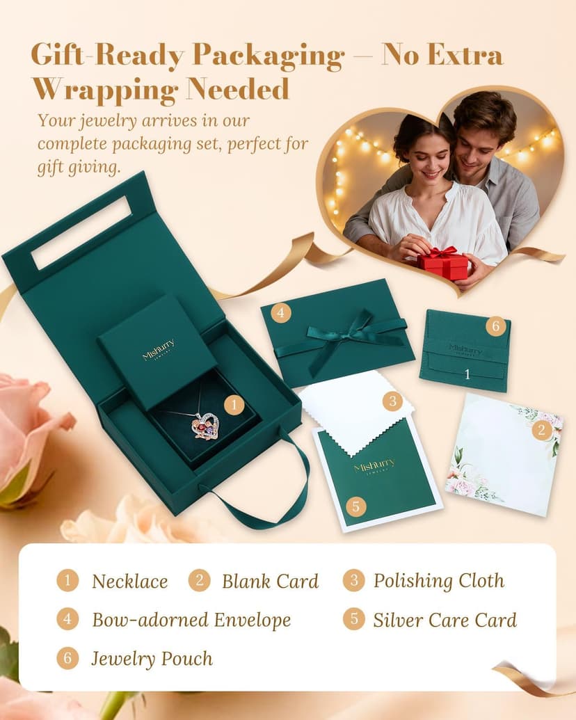 I Love You Birthstone Necklace, 925 Sterling Silver Heart Pendant with CZ Diamond Stones, Birthday Gifts for Women, Romantic Gift for Wife, Girlfriend, Her, Anniversary, Valentine's Day, Christmas