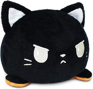 TeeTurtle - The Original Reversible Cat Plushie - Black + Pumpkin - Cute Sensory Fidget Stuffed Animals That Show Your Mood - Perfect for Halloween!