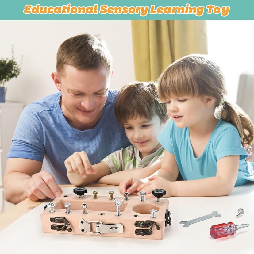 Montessori Screwdriver Board Set with Lock and Key, Montessori Toys for 3 4 5 Year Old, Wooden Screw Driver Activities Tools, Fine Motor Skills Preschool Learning Sensory Toy B0G4VS2511