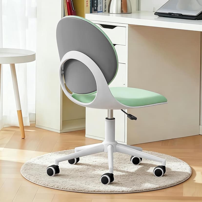 Modern Home Office Chair, Armless Faux Leather Fabric Desk Chair with Mid-Back, Swivel Height Adjustable Ergonomic Computer Task Chair for Office, Bedroom, Make Up, Study