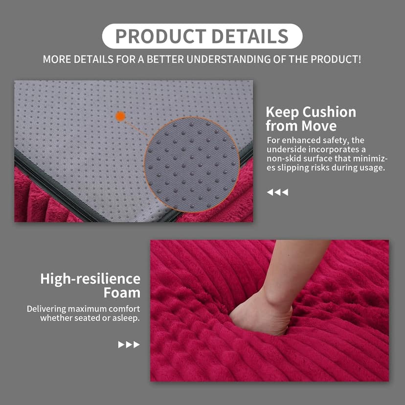 Rattaner Corduroy Chaise Lounge Chair Couch Indoor Boneless Oversized High-Density Sponge Soft Sofa, Red