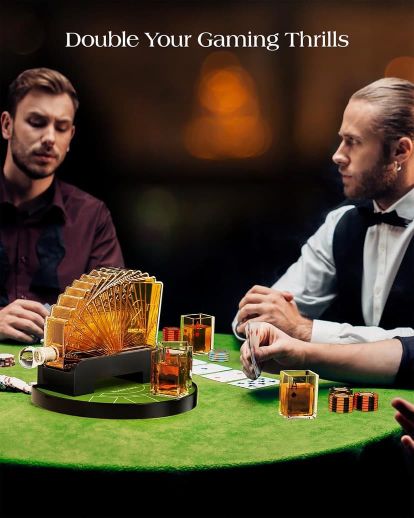 Kollea Blackjack Whiskey Decanter Set, 37.2 Oz Casino Style Decanter with 4 Glasses, Liquor Dispenser, Funny Birthday Gifts for Men Dad, Him, Boyfriend, Poker Game Night Essentials, Bar, Party Decor