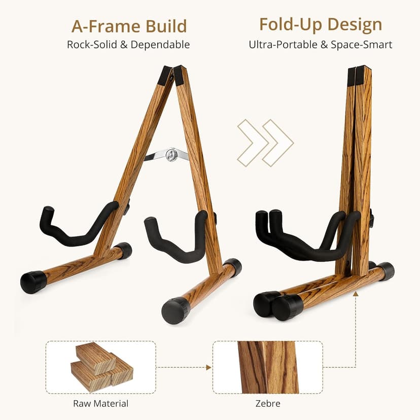 MUSO Guitar Stand,Acoustic Guitar Stand,Wood Classical Electric Guitar Stand,Foldable Bass Guitar Stand,Guitar Accessories also fit Bass,Violin,Ukulele(Zebra)