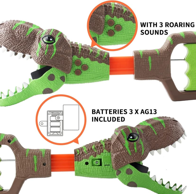 DINOBROS Dinosaur Chomper Toys for Kids with 3 Roar Sounds and Light Jurassic Dinosaurs Grabber Claw T-Rex Reacher Robot Hand Pincher Dino Snapper