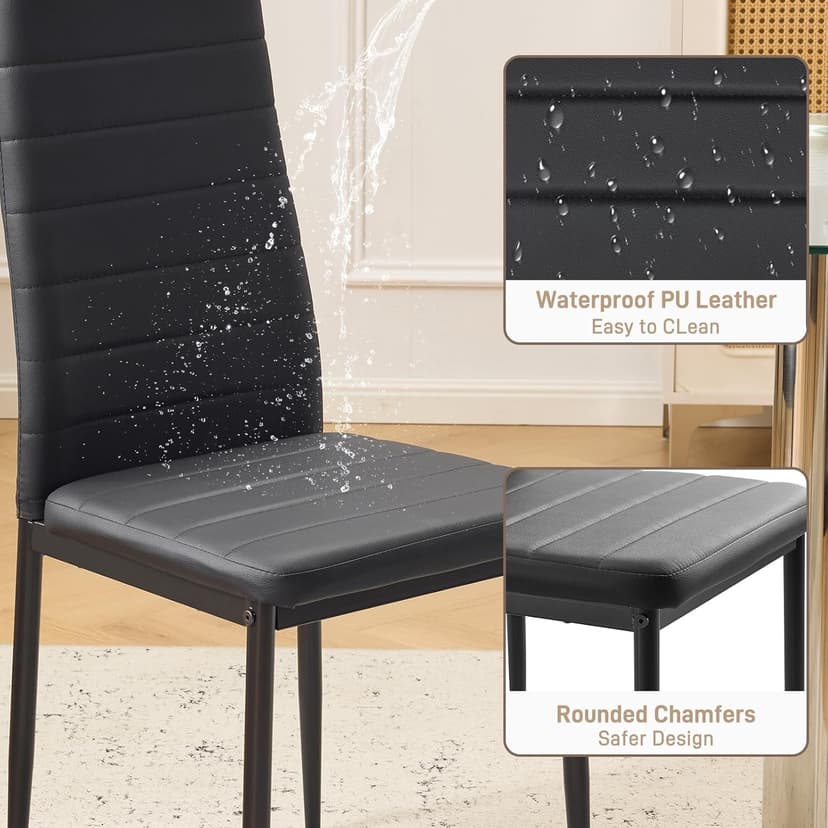 Karl home Dining Chairs Set of 4, PU Leather Balck Kitchen Chairs with Padded High Back & Foot Cap Protection for Dining Kitchen Living Room,300lbs Capacity,Space-Saving