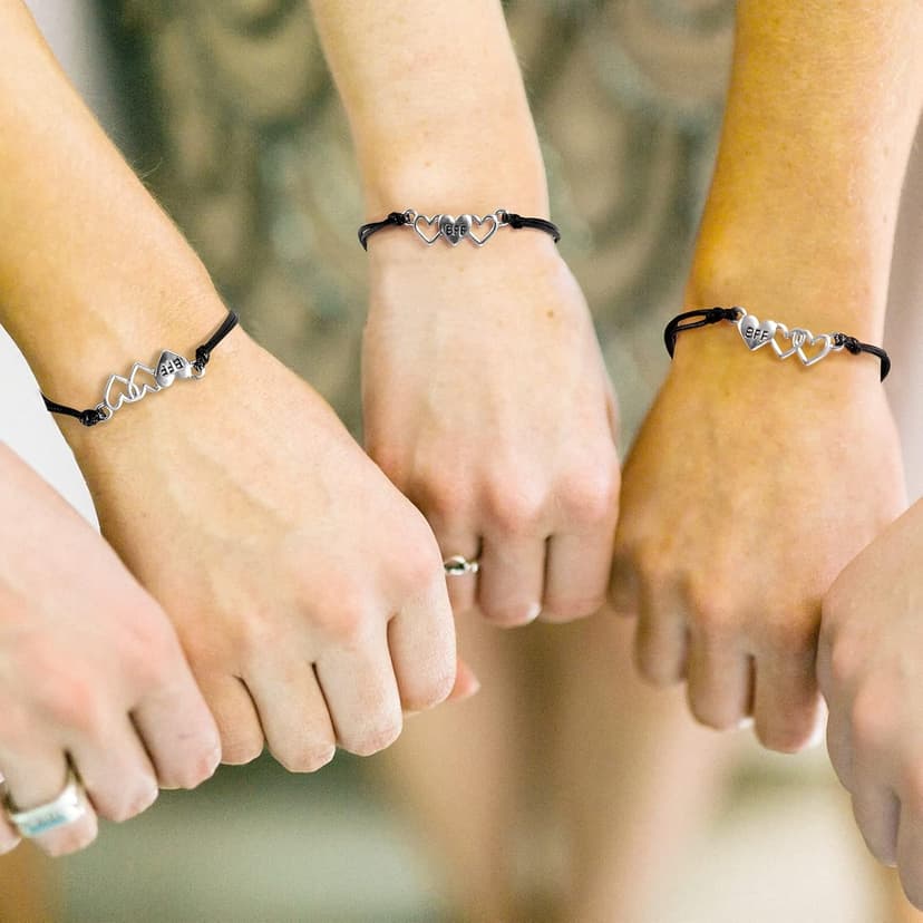 Teniinet Adjustable size and beautiful bracelet,best friend gift for women(Silver Heart for 3)