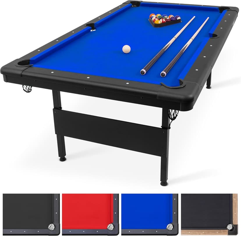 GoSports 6, 7, or 8 ft Billiards Tables - No Assembly, Choose Your Color - Portable Pool Table Includes Full Set of Balls, 2 Cue Sticks, Chalk and Felt Brush