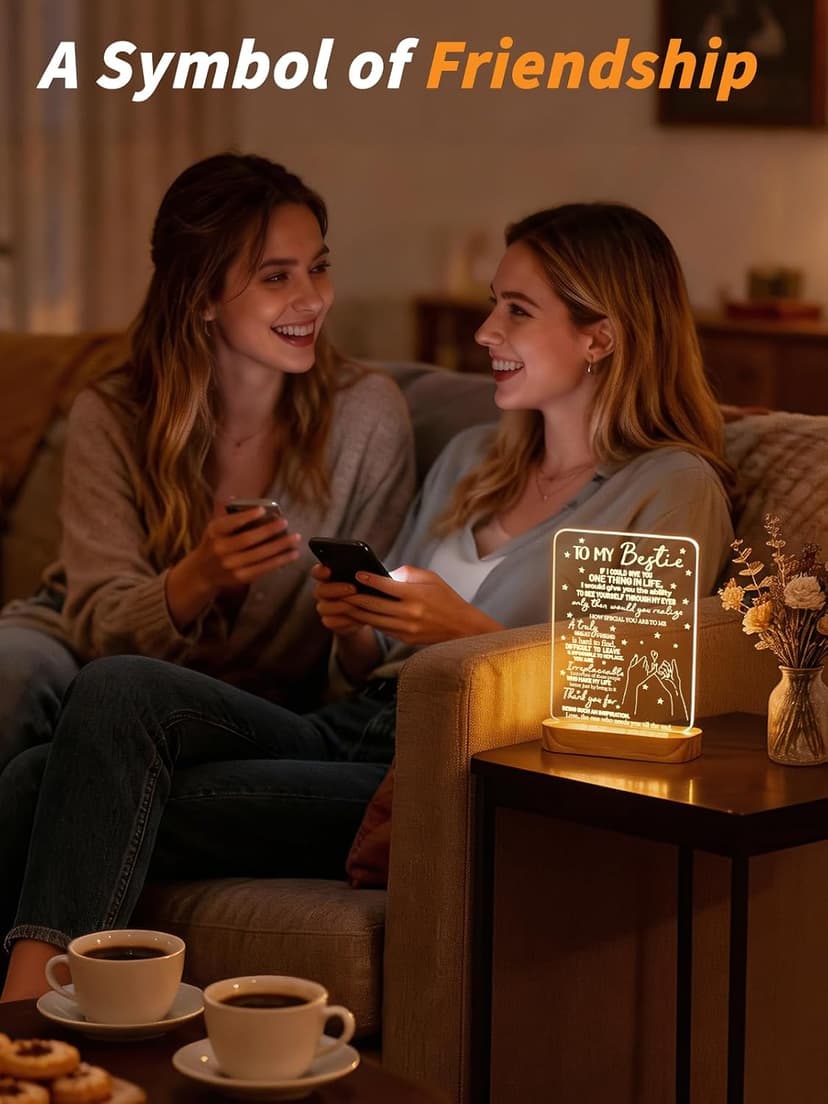 to My Bestie Gifts,3D Illusion Lamp I Love You Friends Night Light for Best Friend Sister Boys & Girls Women BFF Birthday Holiday, Soft Warm White Colors LED Wooden Table Lamp