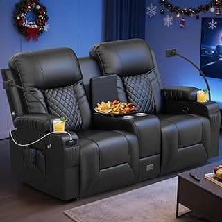Loveseat Recliner Sofa, Home Theater Seating with Center Console, Reclining Loveseat RV Couch with USB Ports & Phone Holders, Wall Hugger RV Sofa Furniture with Storage & Pocket