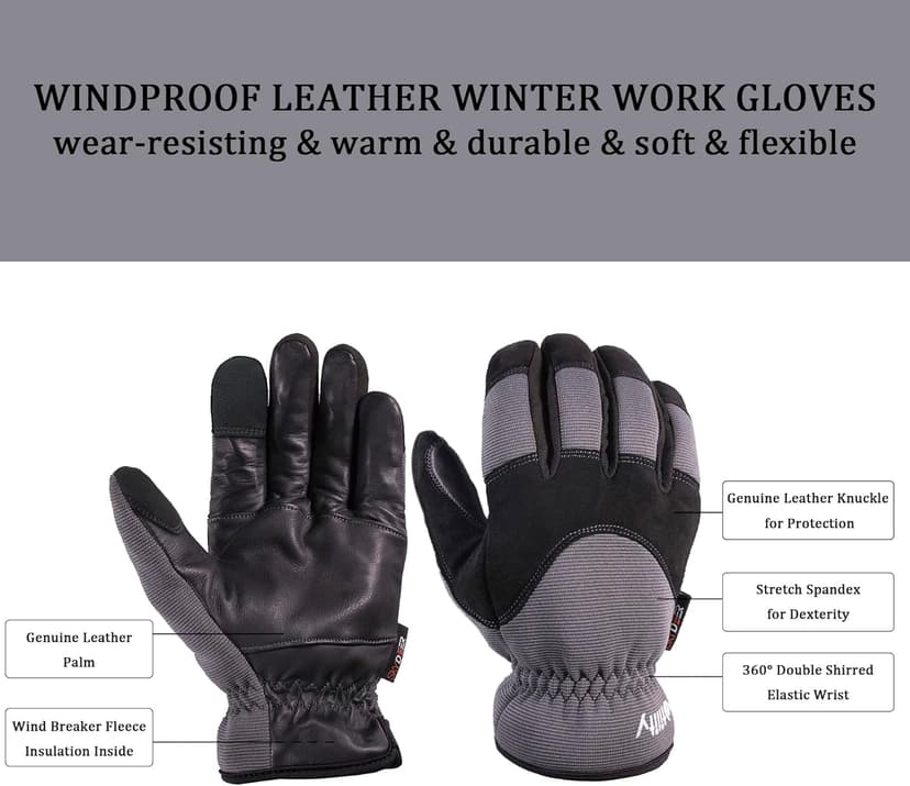 SKYDEER Super Soft and Warm Winter Gloves with Deersplit Leather Suede and 3M Thinsulate Insulation for Cold Weather SD5176T