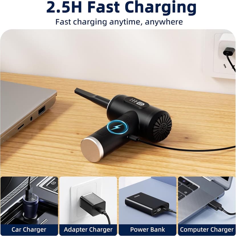 Compressed Air Duster & Vacuum Cleaner-3 Gear Adjustable 100000RPM Handheld Car Vacuum/Air Blower,Electric Air Duster with LED Light for Keyboard Electric Devices Cleaning.Replaces Compressed Air Cans