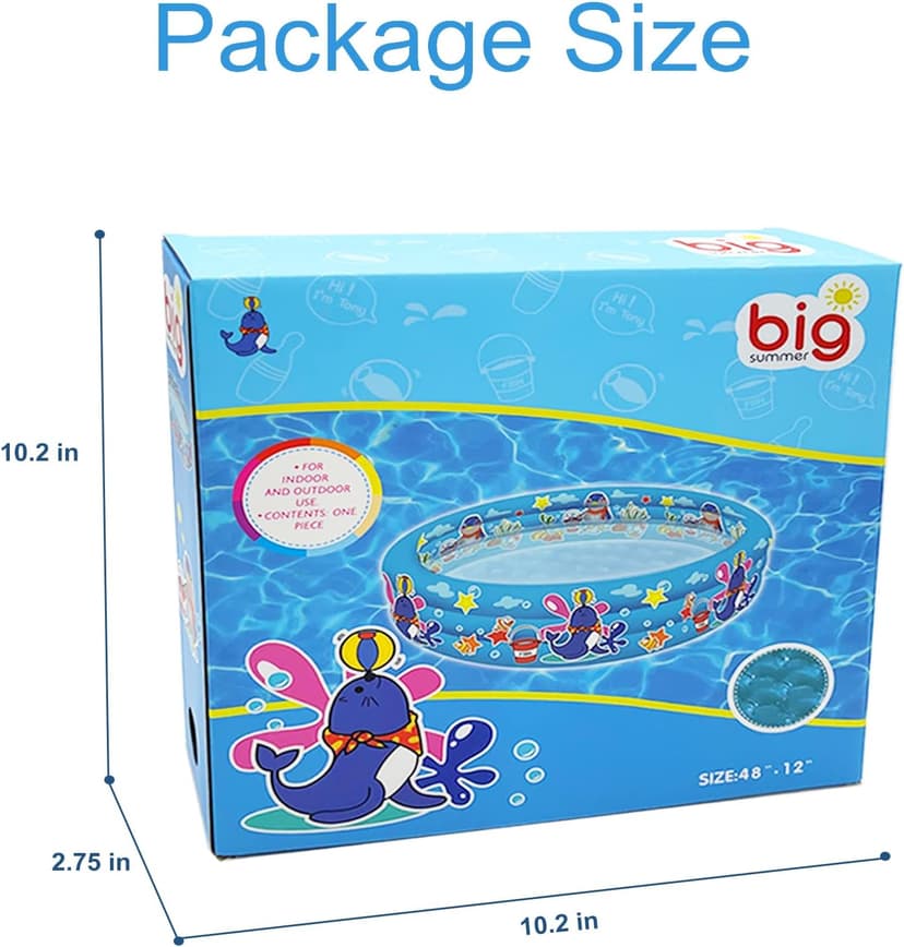 3 Rings Kiddie Pool for Toddler, 48”X12”,Kids Swimming Pool, Inflatable Baby Ball Pit Pool, Small Infant Pool (Blue)