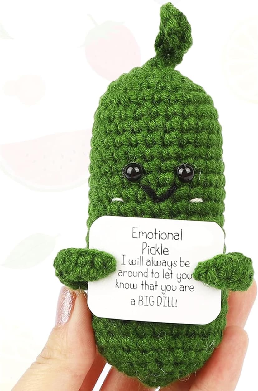 DAFURIET DAFURIET Mini Funny Pickle, 3 inch Knitted Wool Doll with Card for Cheer Up Gifts and Party Decorations, Cute Wool Emotional Pickle Crochet Doll for Birthday Gifts