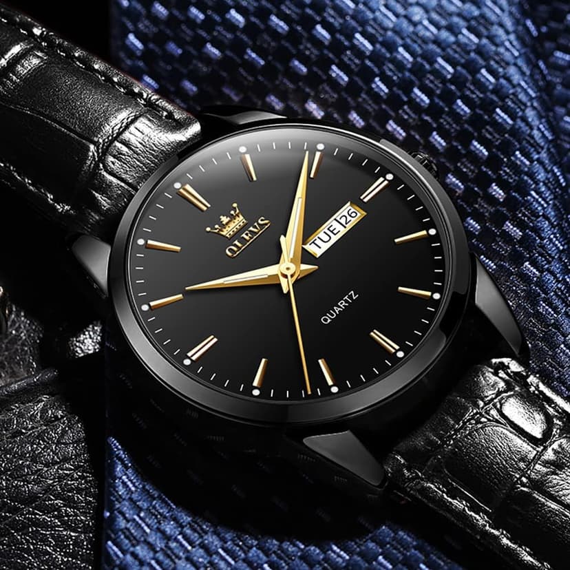 OLEVS Amazon Watches,Brown Leather Watch for Men,Men Day Date Watch,Men's Luminous Watch,Dress Watch for Men,Rose Gold Watch for Men,Men's Fashion Quartz Watch,Waterproof Brown Man Watches