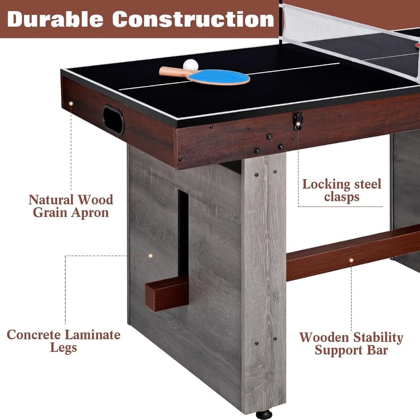 4-in-1 Combo Game Table 55" Multi-Game Table with Foosball, Electric Air Hockey (Powerful 700mA Motor), Ping Pong & Poker Great for Home & Game Room Fun