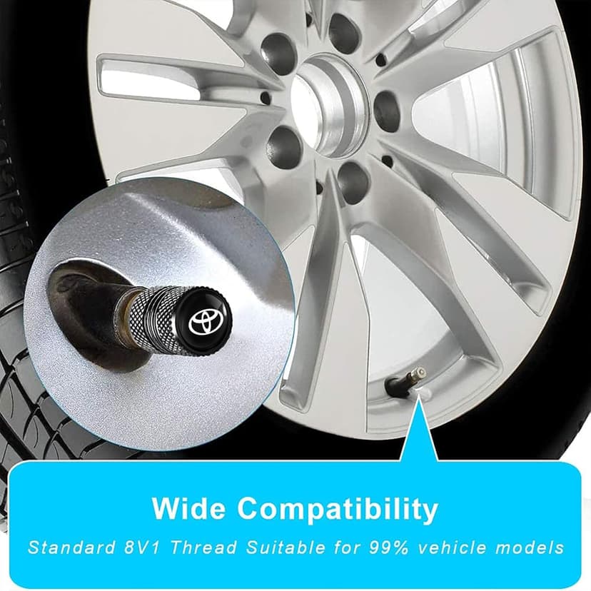 Tire Valve Stem Cap Cover Fit for Toyota Belt O-Ring Seal Corrosion Resistant Tire Valve Caps Car Accessories 4Pc Black
