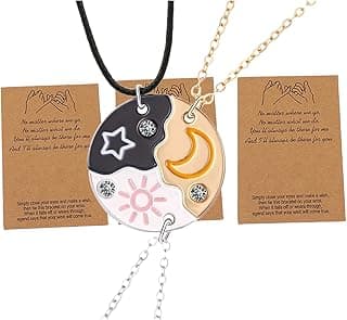 ZAHSY BFF Friendship Necklace for 3 Best Friends Gifts for Women Sun Moon and Stars Necklace Gifts for Bestie Sisters Best Friend Christmas Gift for Three Best Friend Birthday Gifts for Women