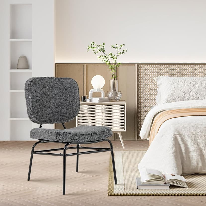 Giantex Modern Armless Accent Chair - Sherpa Reading Chair with Sponge Padding, Adjustable Foot Pads & Metal Frame, Upholstered Side Chair for Living Room, Bedroom & Reading Room, Grey