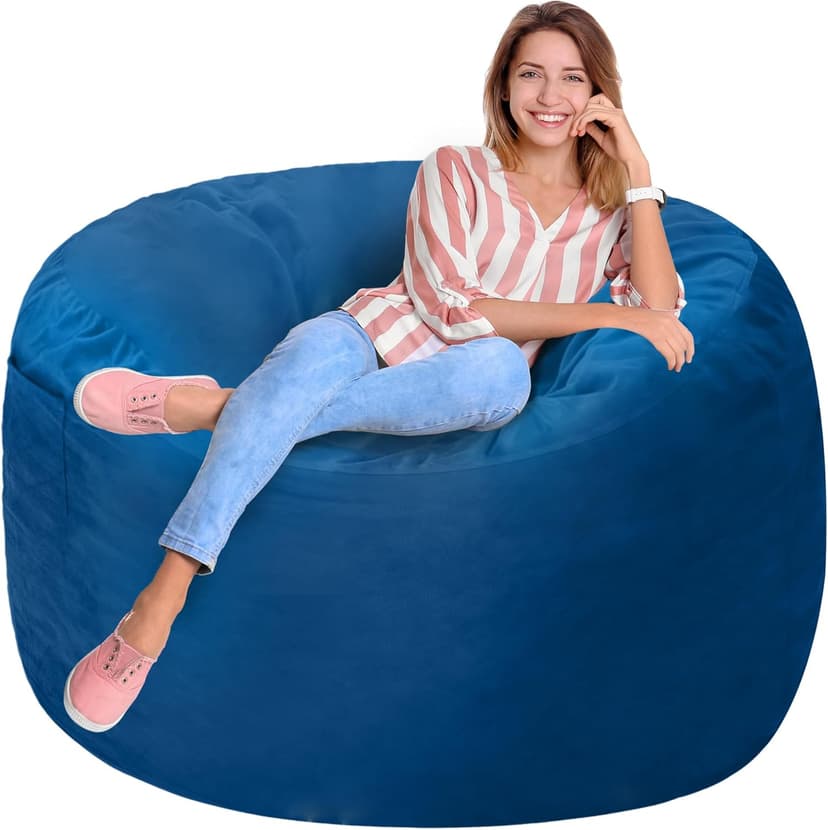 Homguava 3FT Bean Bag Chair: 3' Bean Bags with Memory Foam Filled, Large Beanbag Chairs Soft Sofa with Dutch Velvet Cover-Blue