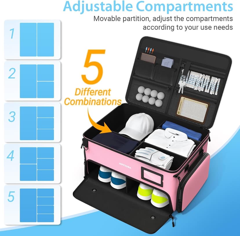 4-Layer Golf Trunk Organizer, Golfer Gifts for Women with Separate Ventilated Compartment for 2 Pairs Shoes, Waterproof Car Golf Locker Storage Bag for Golf Gear and Accessories,Pink