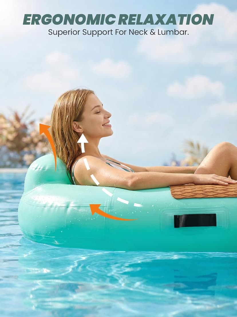 Zeraty Heavy Duty Double-Sided PVC Scrim Floating Chair Inflatable Pool Lounger for Adults, Premium Water Hammock with Cooling Mesh & EVA Armrests, Sunbathing Tanning Float for Lake Beach (300 Lbs)