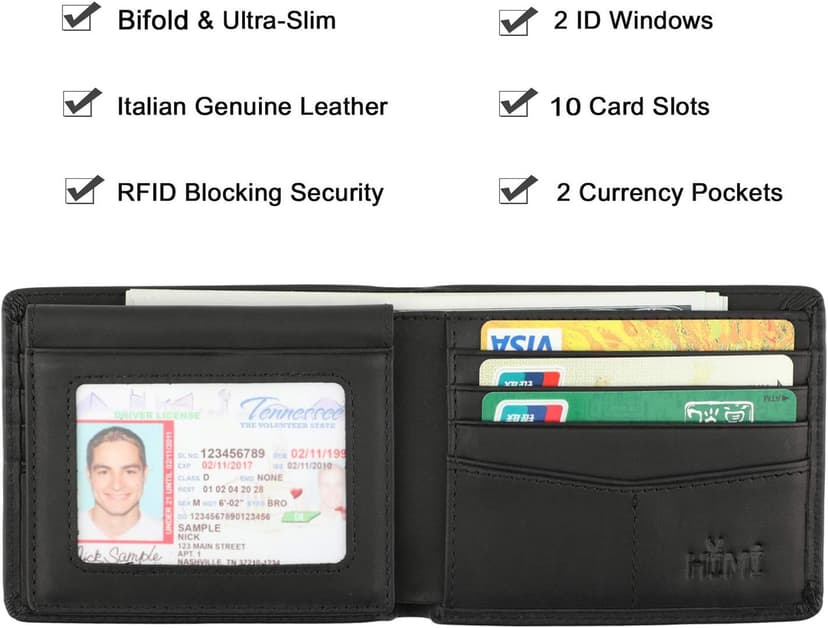 HIMI Wallet for Men-Genuine Leather RFID Blocking Bifold Stylish Wallet With 2 ID Window
