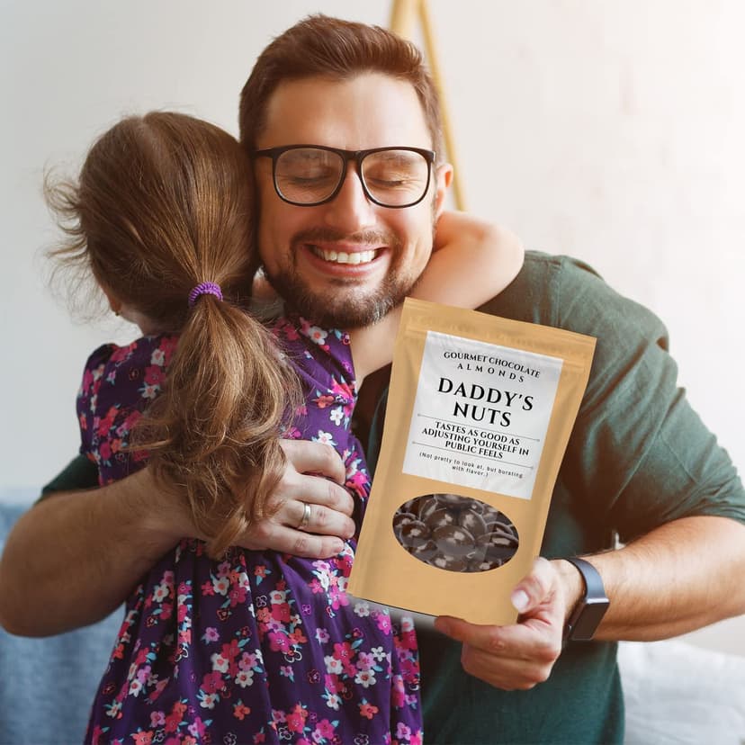 Daddy’s Nuts Gourmet Chocolate Almonds - Dark Cocoa Chocolate Nuts Kepperton - Funny Candy Gifts for Men Fathers Day, Birthdays, Christmas Stocking Fillers for Dads, Stepdad, Grandpa