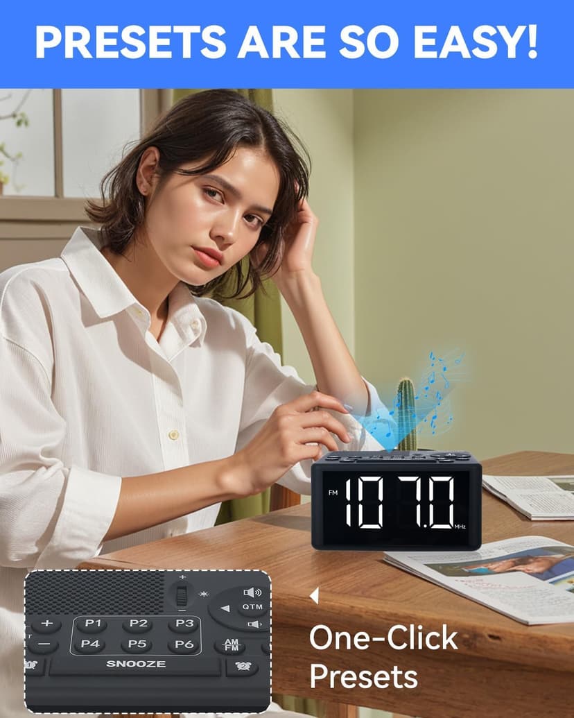 Digital Alarm Clock Radio with AM/FM Radio, Presets, Scan, Dual Weekday/Weekend Alarms, Snooze, Sleep Timer and Dimmable White LED Display for Bedroom, Living Rooms, Kitchens, Offices, etc (White)