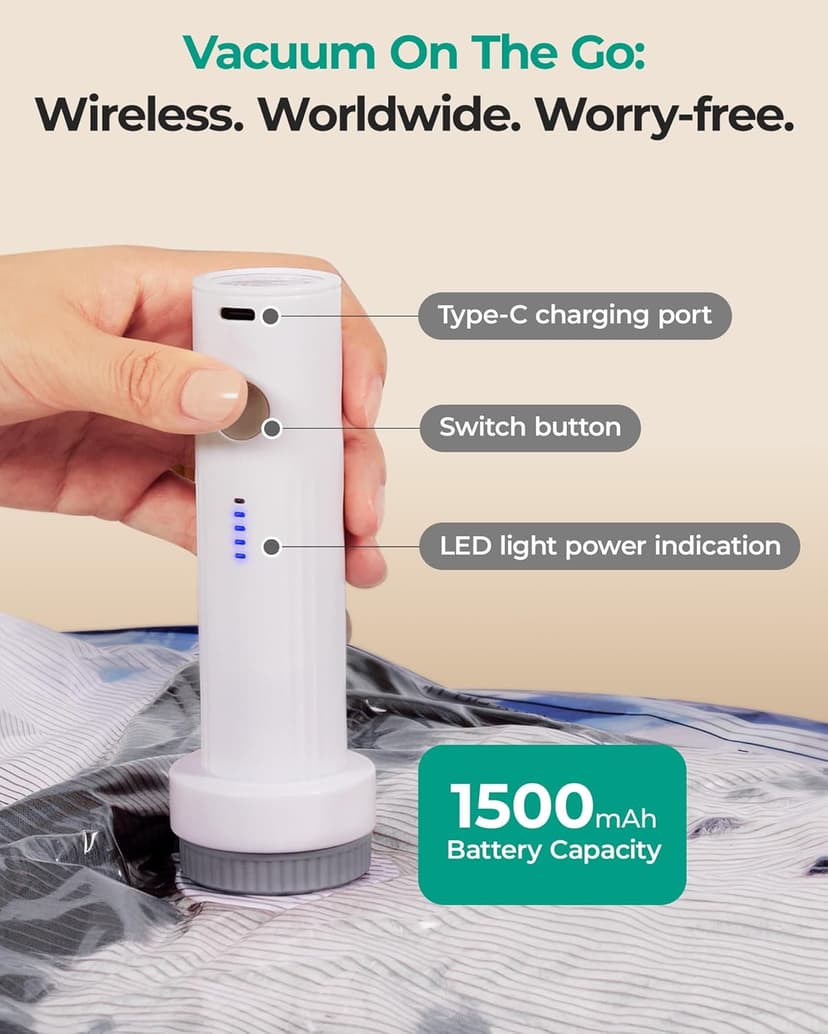 BAGSMART Vacuum Storage Bags for Travel with Rechargeable Air Pump, 18 Pack Portable Space Saver Bags for Travel & Home, Vacuum Compression Seal Bag for Clothing, Blanket, Duvets