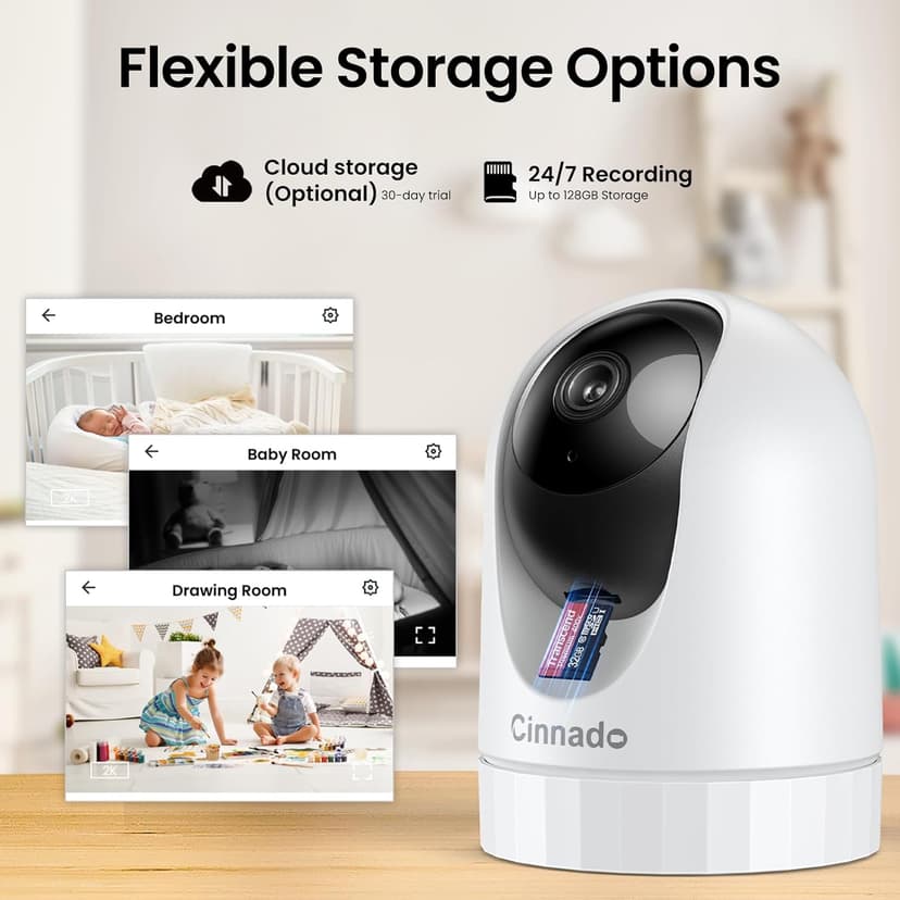 Cinnado 2K Home Security Cameras-2.4Ghz WiFi Indoor Camera with 360° Motion Detection for Pets/Nanny/Baby/Dog, 2 Way Audio, 24/7 SD Card Storage, Cloud Storage, Works with Alexa & Google Home, D1 4P
