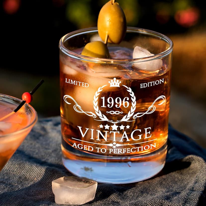 30th Birthday Gifts for Men Whiskey Glass Set - 30th Birthday Decorations, Party Supplies - 30 Year Anniversary, Bday Gifts Ideas for Him, Dad, Husband, Friends - Wood Box & Whiskey Stones & Coaster B0BJCWJDC4