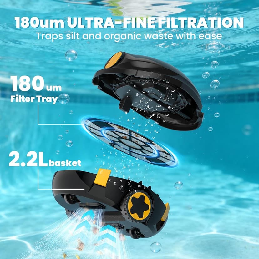 Y20 Robotic Pool Cleaner, Cordless Pool Vacuum for Above Ground & Inground Flat Pools with Dual Motors, 120 Min Runtime, Auto-Parking, Powerful Pool Vacuum Robot for Up to 1100 Sq.Ft