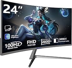 Sealan 24 Inch Curved Gaming Monitor, 100HZ MPRT 3ms, FHD 1080P Computer Monitor FreeSync 99% sRGB HDR, for Home Office Gaming Visual Experience for Work, Gaming