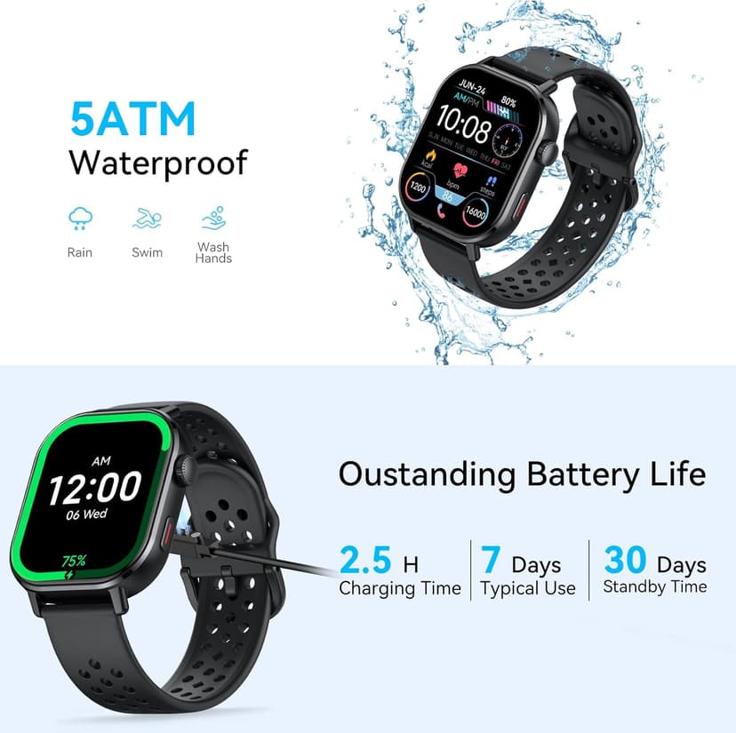 Smart Watch for Men GPS, 2.06"HD Colorful AMOLED, 2026 Multisport Fitness Tracker with Bluetooth Call/Compass/Barometer/Altitude 5ATM Water-Resistance Heart Rate/Sleep Monitor, Outdoor for Android iOS