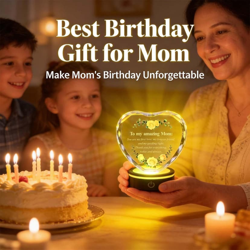 Premium K9 Crystal, Laser Engraved, 6-Color USB LED Base, Gift Box Packaging, Perfect Present for Birthdays & Christmas Crystal Heart Keepsake for Mom, Color Changing LED, Mothers Day Gift B0GS15MD5Z