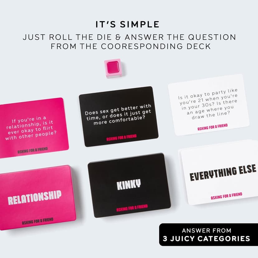 Asking for A Friend by Relatable, Great Card Games for Game Night, Bachelorette Party Favors for Social Gatherings, and Friendly Icebreakers, Includes 300 Cards and 1 Die