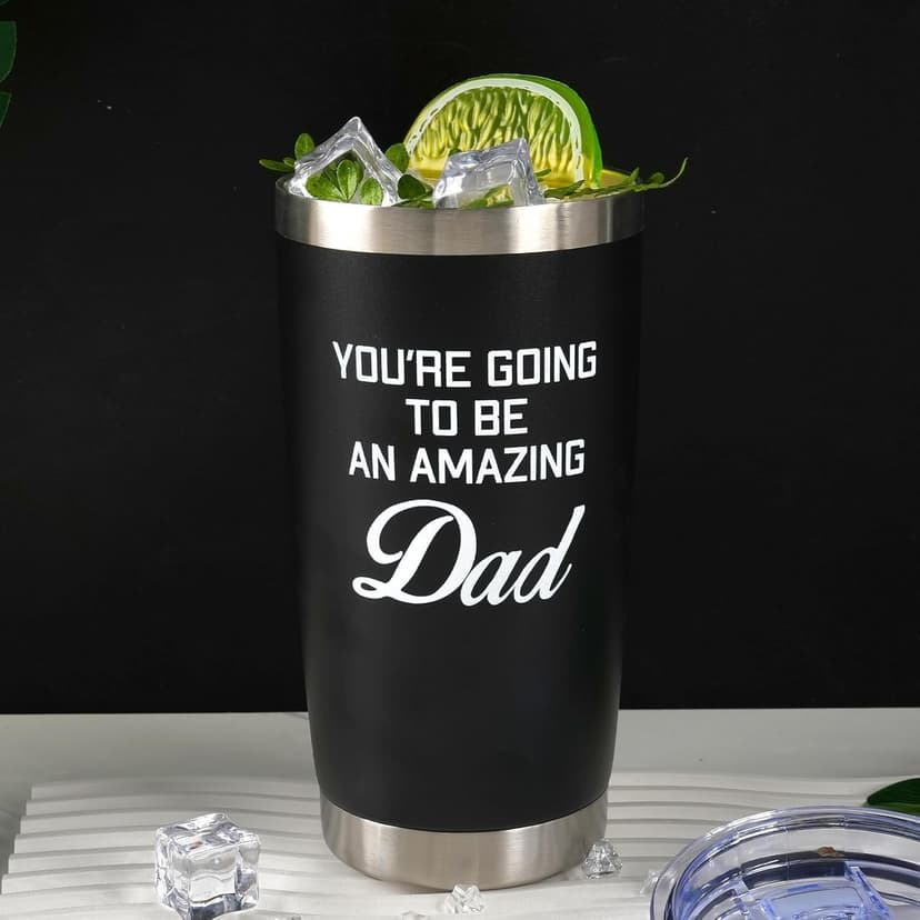 New Dad Gifts For Expecting Dad to be Father’s Day First Time Gifts 20oz Black Insulated Stainless Steel Tumbler Cup Birthday Baby Shower Gender Reveals Presents Christmas Gift Ideas