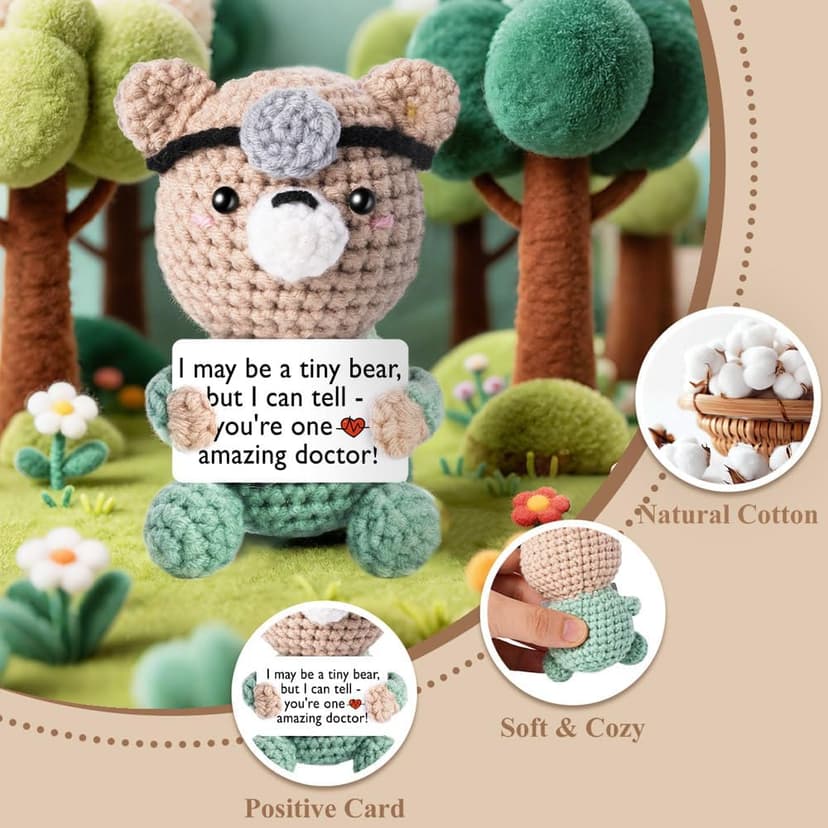 Phd Gifts for Female Male Staff, Doctor Nurse Week Appreciation, Retirement & Birthday Gift Funny Doctor Gifts Women Men, Handmade Crochet Bear for Doctors Students B0GGZDFFD6