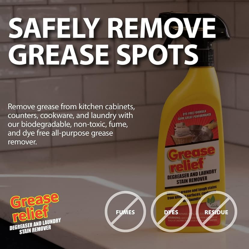 Grease relief Degreaser and Laundry Stain Remover - Heavy Duty Kitchen Cleaner Spray/All Purpose Degreaser for Stove Top, Oven, Grill, Car, Soil & Cloth Stains (2 Pack) (524919)