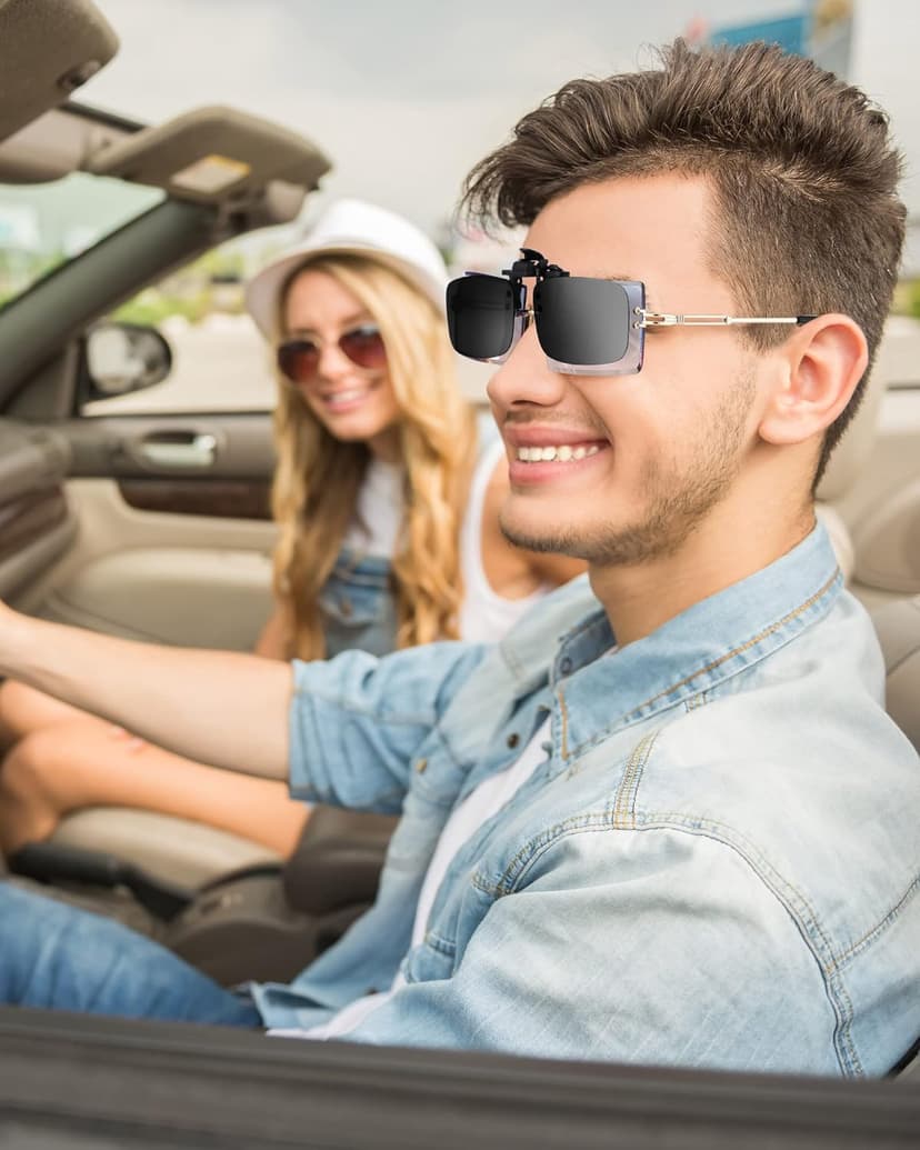 Frienda 5 Pairs Polarized Clip On Sunglasses Rimless Flip Up Anti Glare Driving Glasses