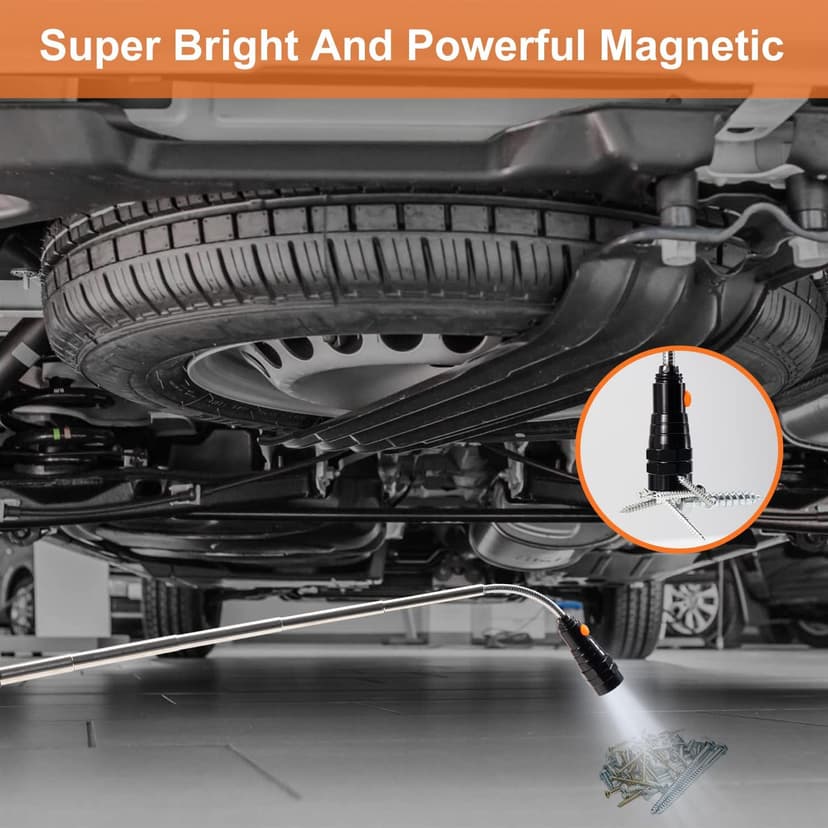 Gifts for Him, LED Magnetic Pickup Tools, Telescoping Magnetic Flashlight Pick Up Tool, Christmas Stocking Stuffers for Men Adults, Unique Cool Gifts for Men, Dad, Husband, Black