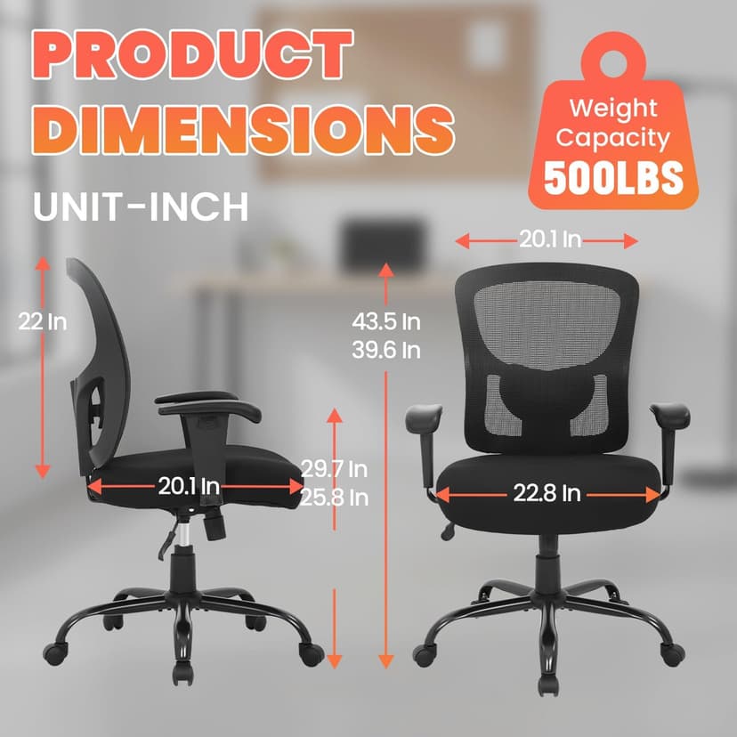 BestOffice Big and Tall Office Chair 500lbs Desk Chair Mesh Computer Chair with Lumbar Support Wide Seat High Back