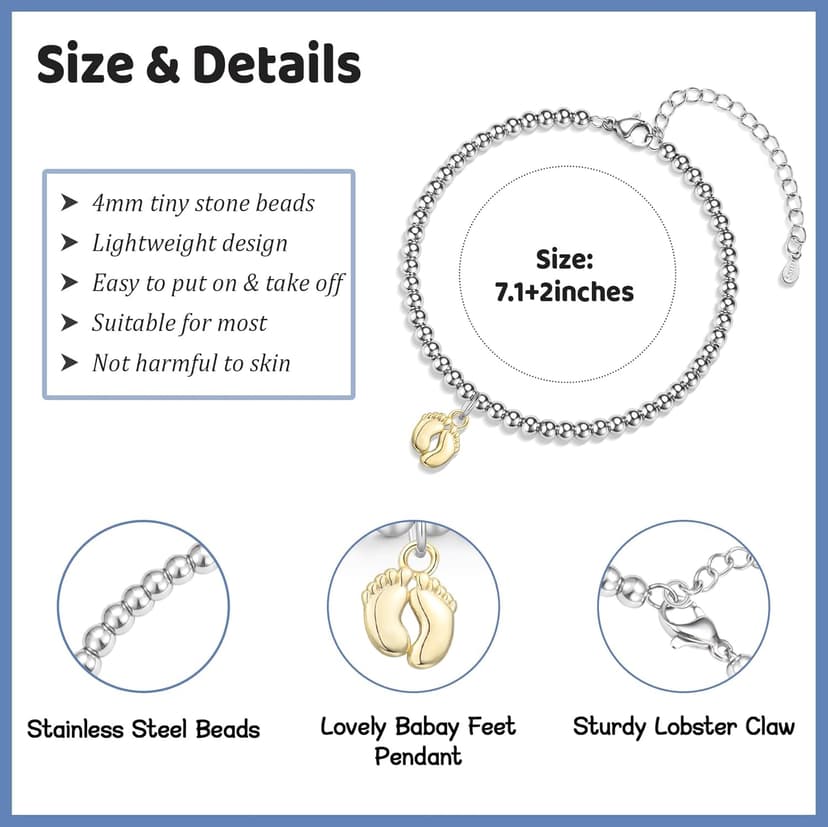 New Mom Gifts, Baby Feet Charm Bracelet Gift for Pregnant Mommy 1st Time Moms, New Mother Pregnant Mom to Be Gifts, Mothers Day Birthday Christmas Baby Shower for Wife Daughter Friend Sister