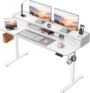Homall Electric Standing Desk with 2 Drawers, Adjustable Height Computer Desk with Storage Sit Stand Table with Storage Shelf and Splice Board Quick Install for Home Office (White, 48 Inch)