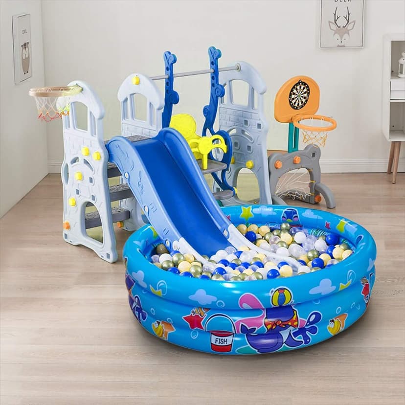 3 Rings Kiddie Pool for Toddler, 48”X12”,Kids Swimming Pool, Inflatable Baby Ball Pit Pool, Small Infant Pool (Blue)