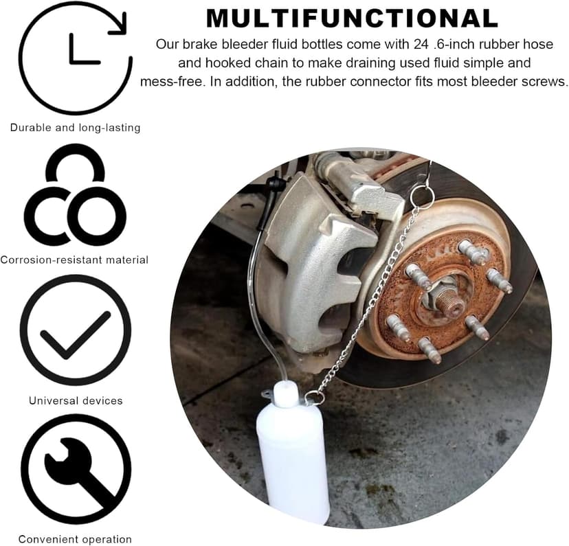 KVAEY 1L Brake Bleeder Bottle, Automotive Brake Pressure Bleeder Bottle with 24 Inch Tube Rubber Connector Steel Chain, One Person Plastic Brake Fluid Bottle for Car ATV Motorcycle