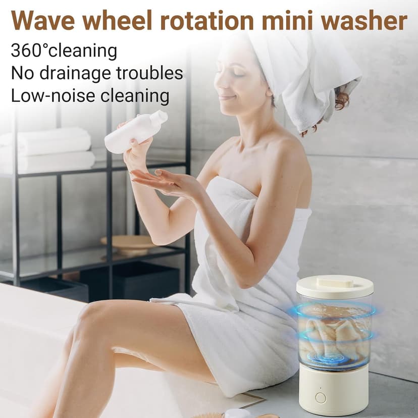 Lounsweer 1.6L Portable Washing Machine Mini Underwear Washer Rechargeable Cordless Foldable USB Charging for Underwear Baby Clothes for Travel Apartment RV