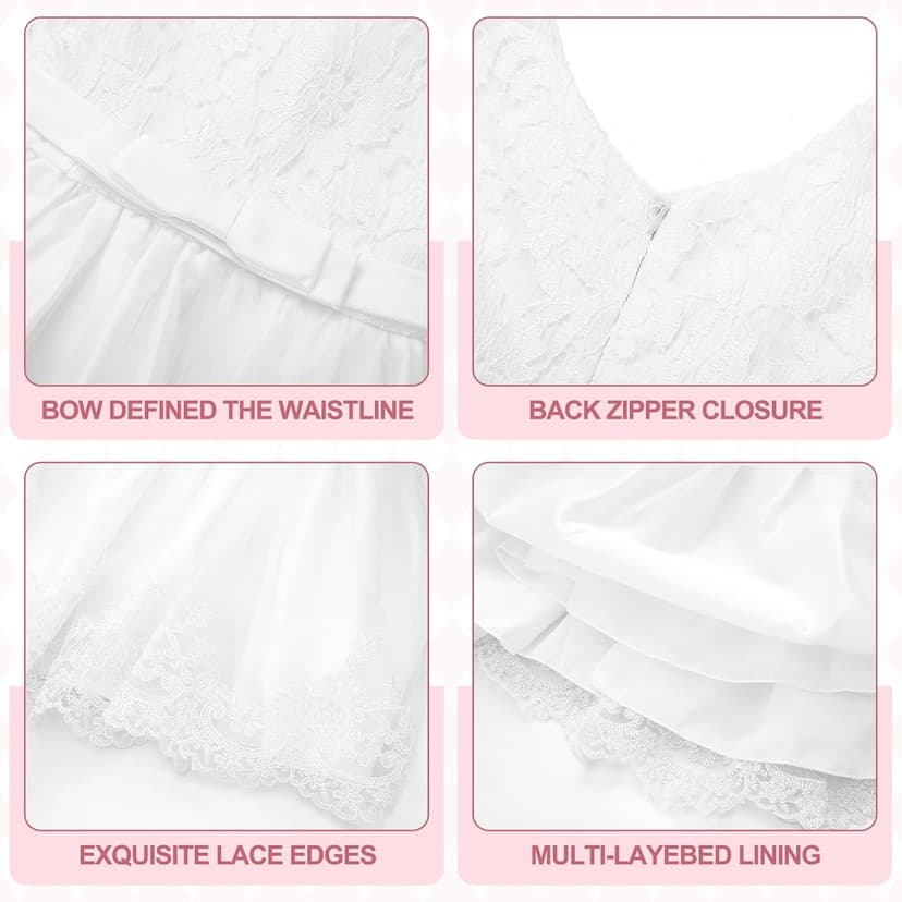 5 Pcs Baby Girl Baptism Outfit Includes Lace Christening Dresses Bowknot Headwear Cross Charm Bracelet Socks Shoes