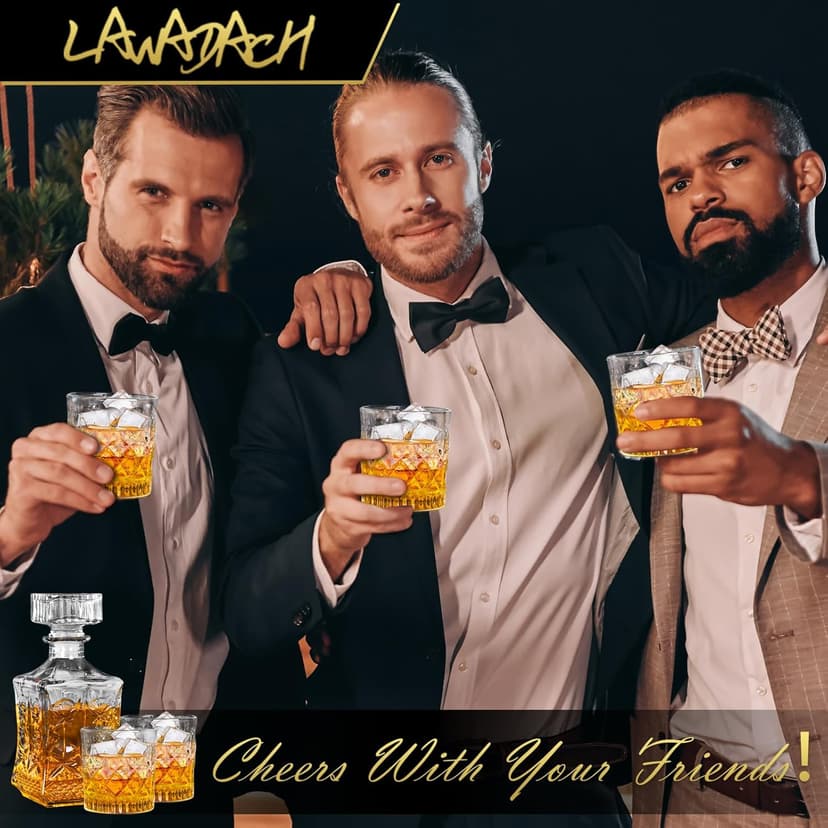 Whiskey Decanter for Men, Glass Liquor Decanter Set with 2 Whiskey Glasses, Decanter for Tequila,Bourbon, Scotch, Brandy and Vodka, Gift for Men, Ideal Home Bar Decor - 28oz